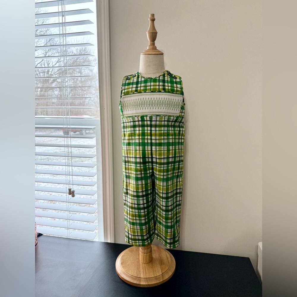 🤍💚 Handmade Smocked Plaid Jon Jon 💚🤍